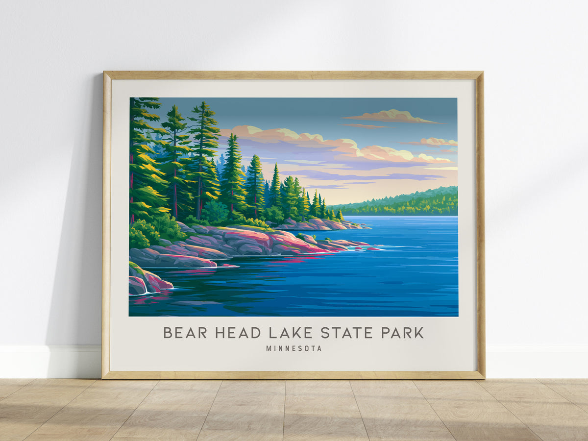 Bear Head Lake State Park Landscape Matte Border Poster | Minnesota Vacation Wall Art — framed wall art
