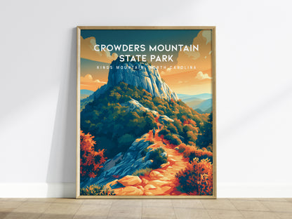Crowders Mountain State Park, Kings Mountain, North Carolina Poster | Summit Trail Adventure Travel Wall Art — framed wall ar