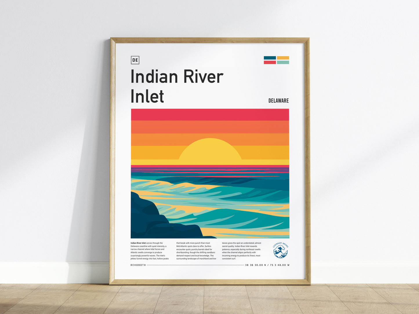 Indian River Inlet, Delaware Poster | Surf & Bridge Coastal Wall Art — framed wall art