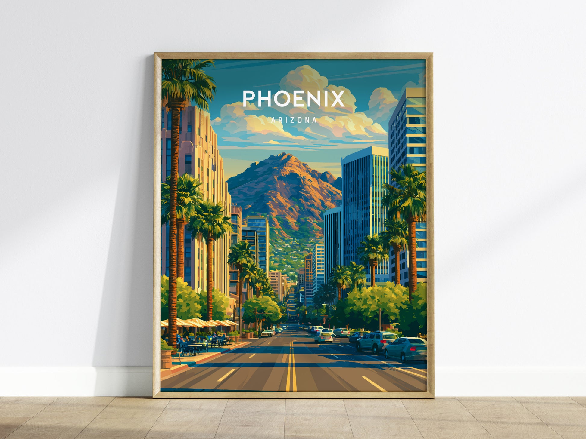 Phoenix, Arizona Poster | Desert Skyline & Saguaro Sunset Wall Art — framed wall art