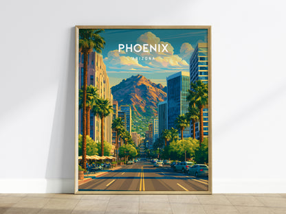 Phoenix, Arizona Poster | Desert Skyline & Saguaro Sunset Wall Art — framed wall art
