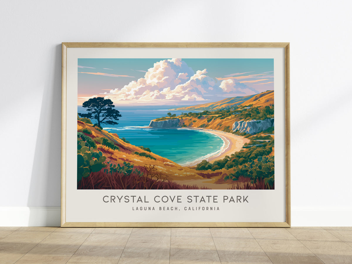 Crystal Cove State Park Landscape Matte Border Poster | Beach House Decor Laguna Beach, California Vacation Wall Art — framed