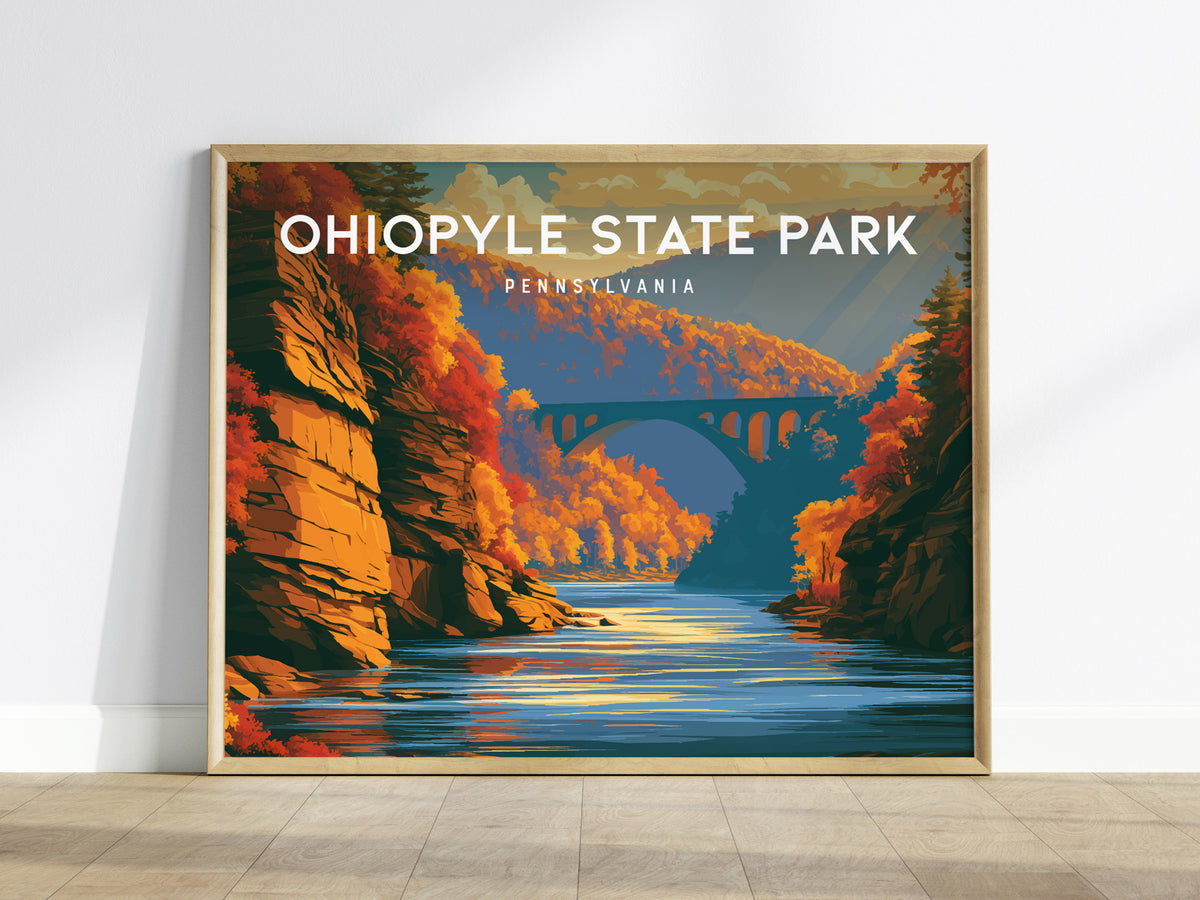 Ohiopyle State Park Landscape Poster | Pennsylvania Framed or Unframed Travel Gift Wall Art — framed wall art