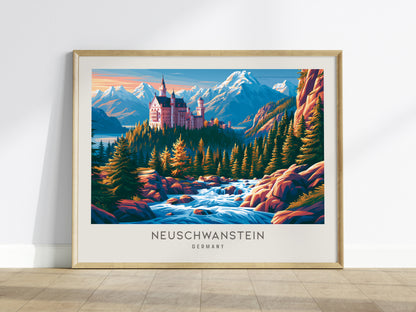 Neuschwanstein Landscape Matte Border Poster | Germany Framed or Unframed Travel Wall Art — framed wall art