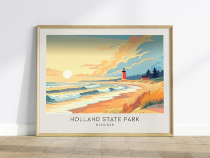 Holland State Park Landscape Matte Border Poster | Michigan Beach House Decor Vacation Wall Art — framed wall art