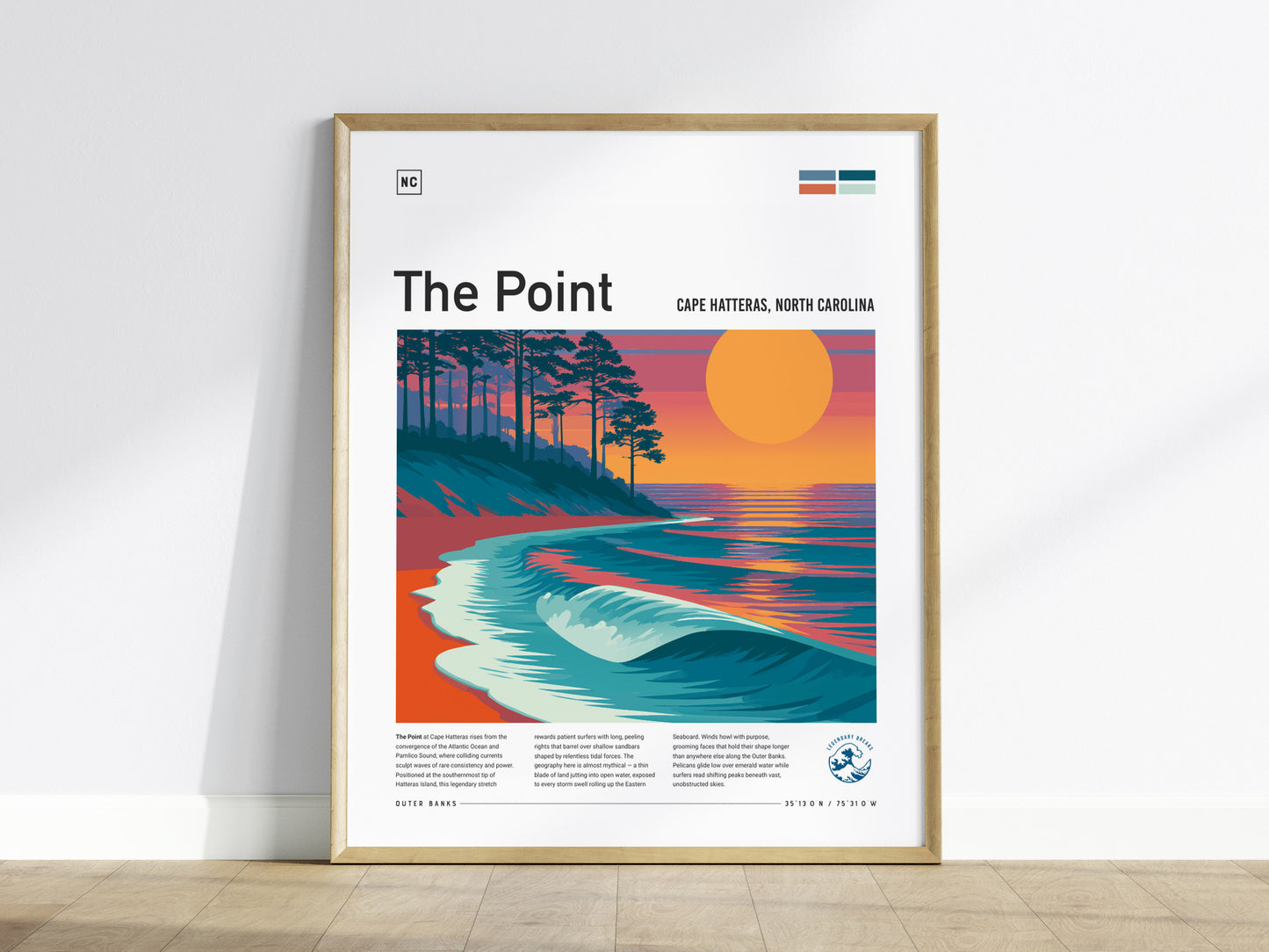 The Point, Cape Hatteras, North Carolina Poster | Surf Wall Art Beach House Decor — framed wall art