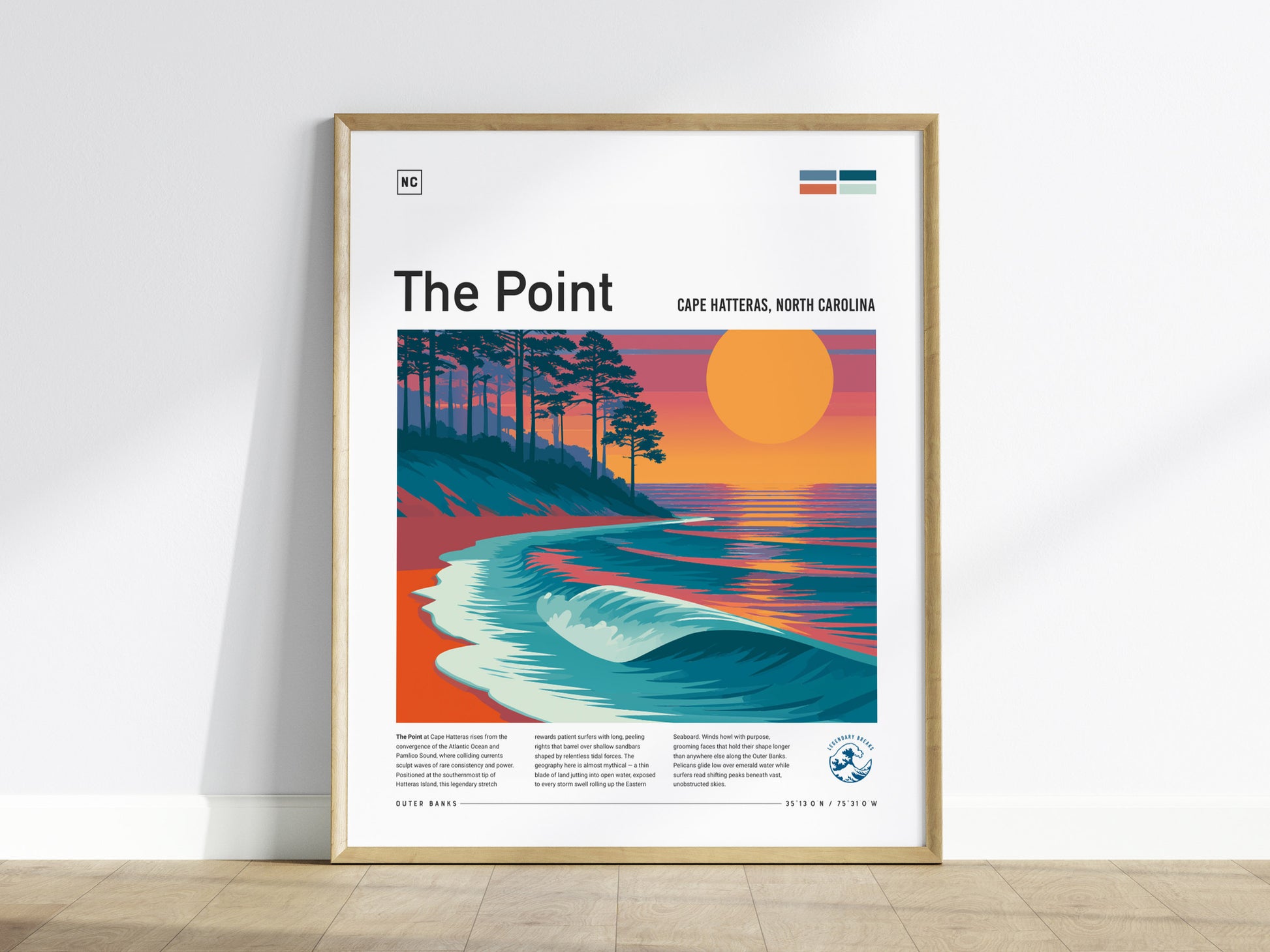 The Point, Cape Hatteras, North Carolina Poster | Surf Wall Art Beach House Decor — framed wall art