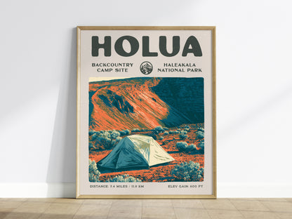 Holua, Haleakala National Park Poster | Hiker Gift | Volcanic Backcountry Trail Wall Art — framed wall art