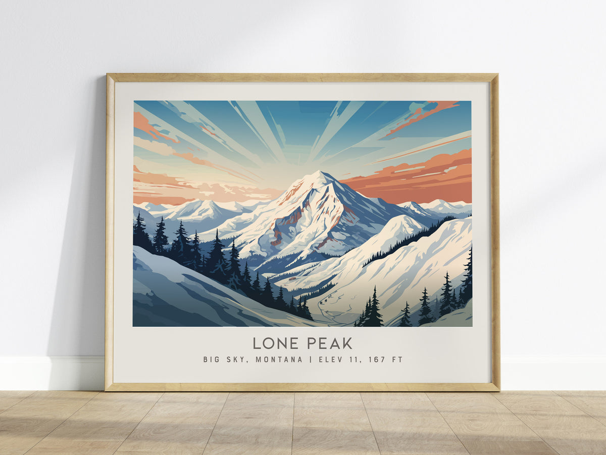 Lone Peak Landscape Matte Border Poster | Big Sky, Montana Travel Wall Art — framed wall art