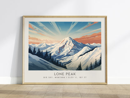 Lone Peak Landscape Matte Border Poster | Big Sky, Montana Travel Wall Art — framed wall art