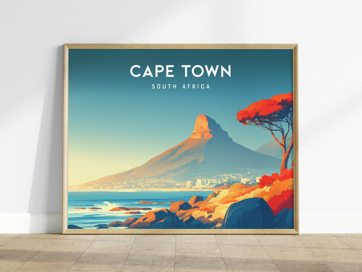 Cape Town, South Africa Landscape Poster | Harbor & Cityscape Travel Gift Wall Art — framed wall art