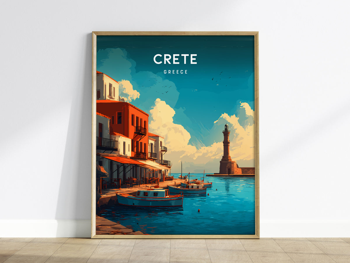 Crete, Greece Poster | Mediterranean Island Destination Print Wall Art — framed wall art