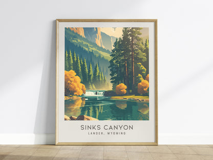Sinks Canyon Matte Border Poster | Lander, Wyoming Travel Wall Art — framed wall art