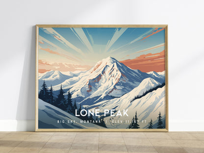 Lone Peak, Big Sky, Montana Landscape Poster | Mountain Destination Print Wall Art — framed wall art