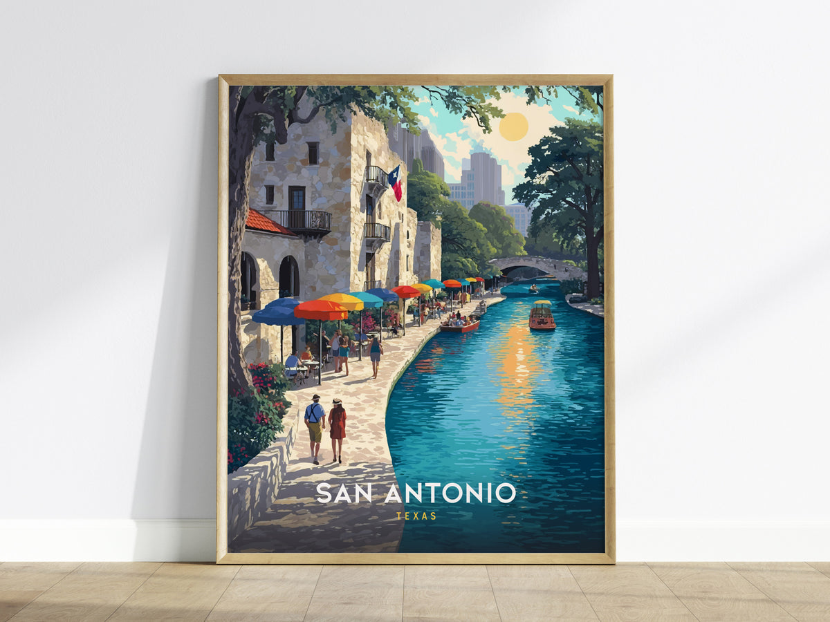 San Antonio River Walk, Texas Poster | Vibrant Waterway Destination Print Wall Art — framed wall art