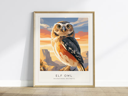 Elf Owl Poster | Desert Night Tiny Owl Wall Art — framed wall art