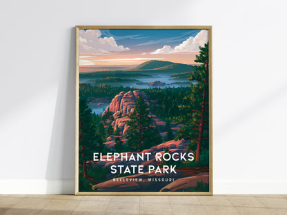 Elephant Rocks State Park, Belleview, Missouri Poster | Ancient Granite Boulders Travel Wall Art — framed wall art