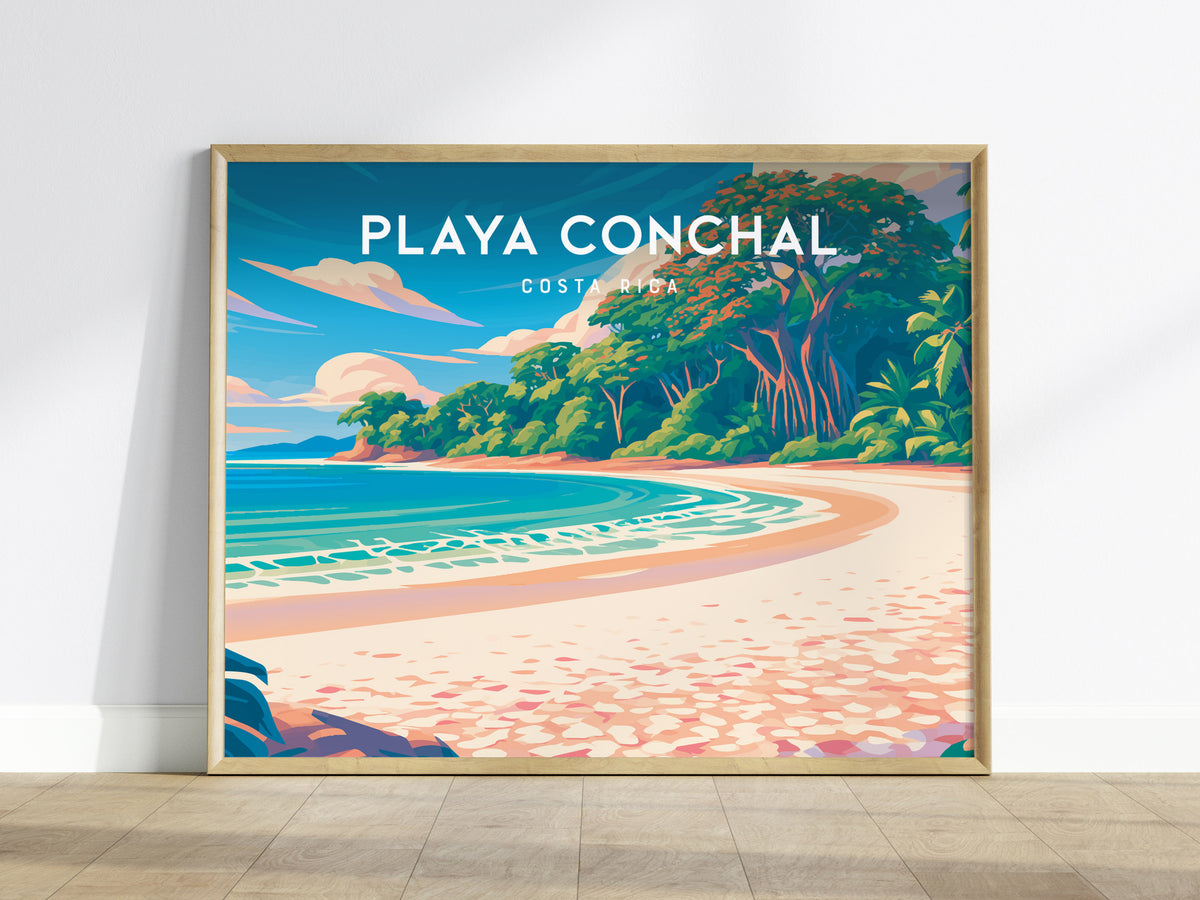 Playa Conchal Landscape Poster | Costa Rica Beach House Decor Wall Art — framed wall art