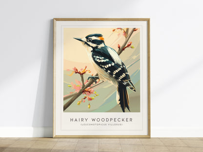 Hairy Woodpecker Poster | Bold Forest Bird Illustration Wall Art — framed wall art