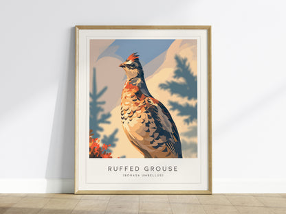 Ruffed Grouse Poster | Woodland Bird in Autumn Forest Wall Art — framed wall art