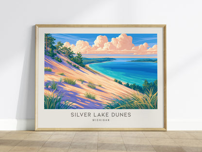 Silver Lake Dunes Landscape Matte Border Poster | Michigan Vacation Wall Art — framed wall art
