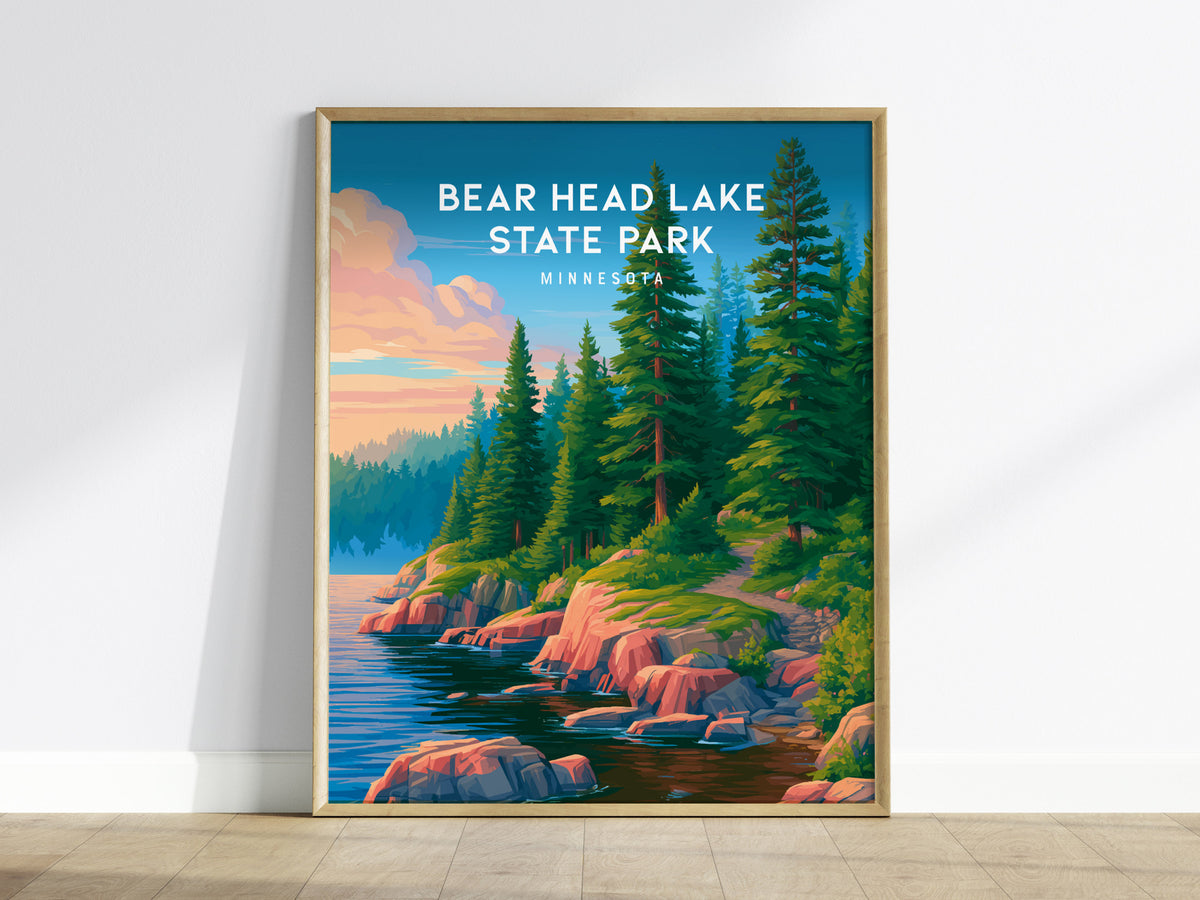 Bear Head Lake State Park, Minnesota Poster | Northwoods Lakeside Wilderness Wall Art — framed wall art