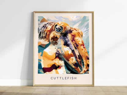 Cuttlefish Wildlife Poster | Vibrant Ocean Cephalopod Art Wall Art — framed wall art