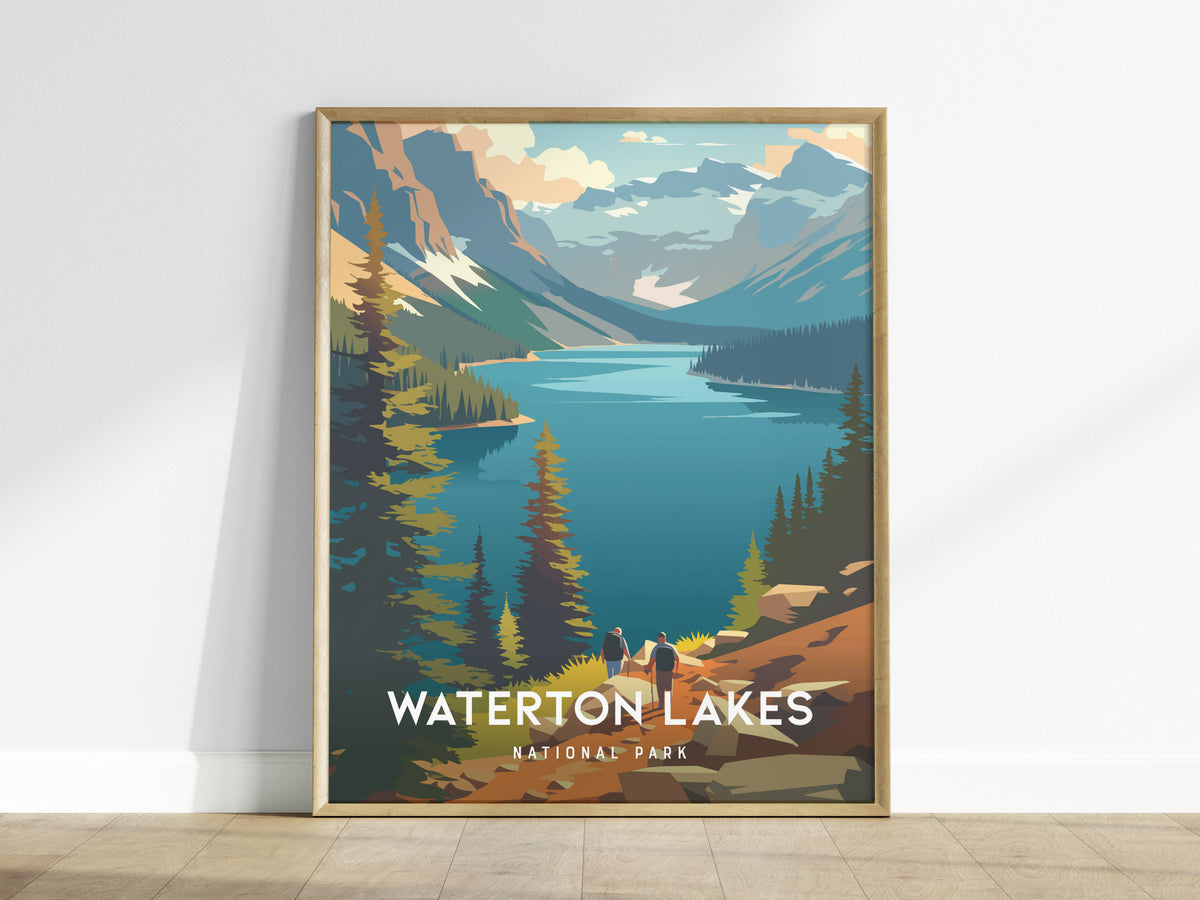 Waterton Lakes, National Park Canada Poster | Mountain Lake Destination Print Wall Art — framed wall art