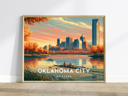 Oklahoma City, Oklahoma Landscape Poster | Vibrant Downtown Skyline Vacation Wall Art — framed wall art