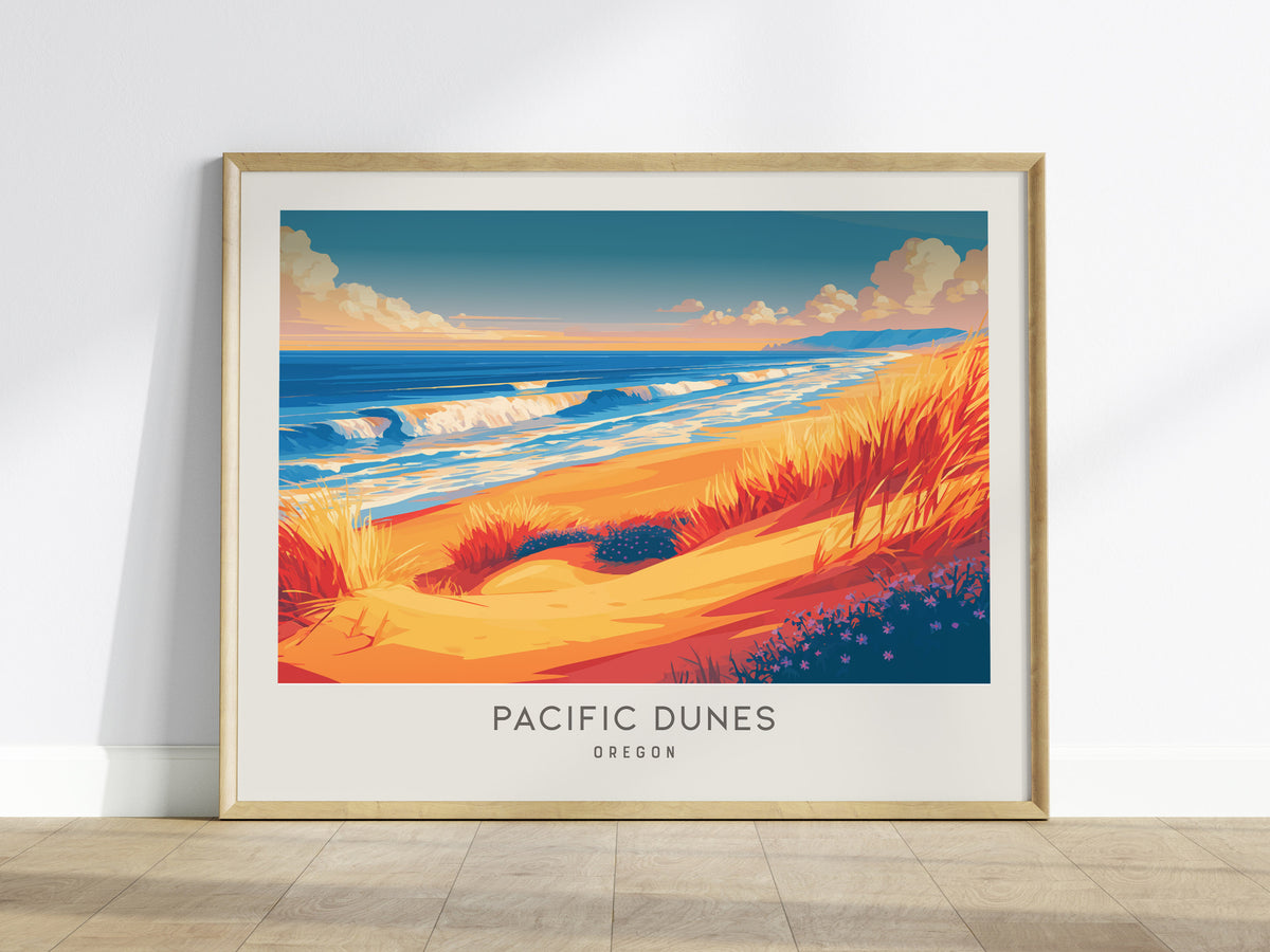 Pacific Dunes Landscape Matte Border Poster | Oregon Coastal Beach Decor — framed wall art