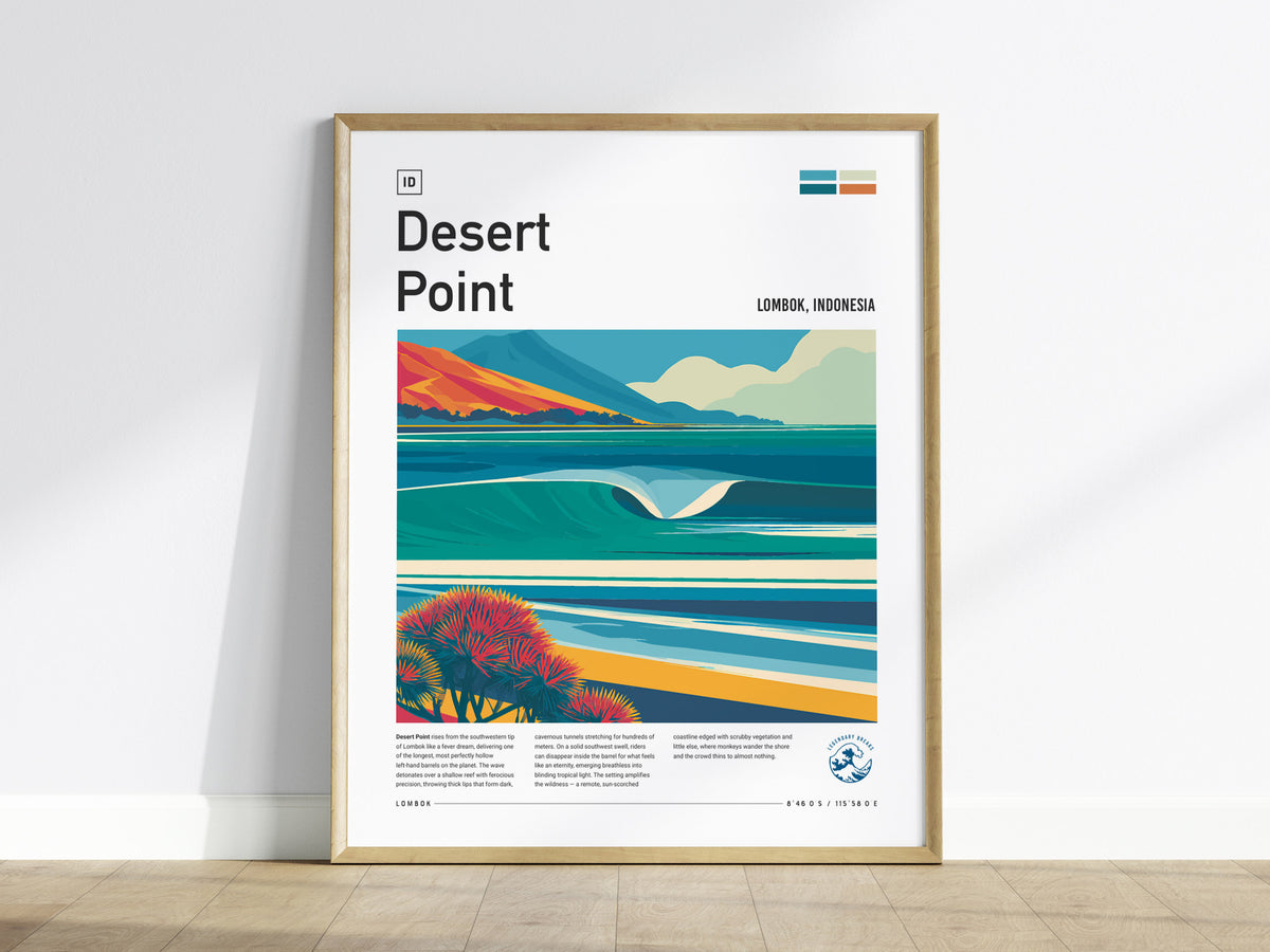 Desert Point, Lombok, Indonesia Poster | Surf Wall Art & Wave Print Wall Art — framed wall art