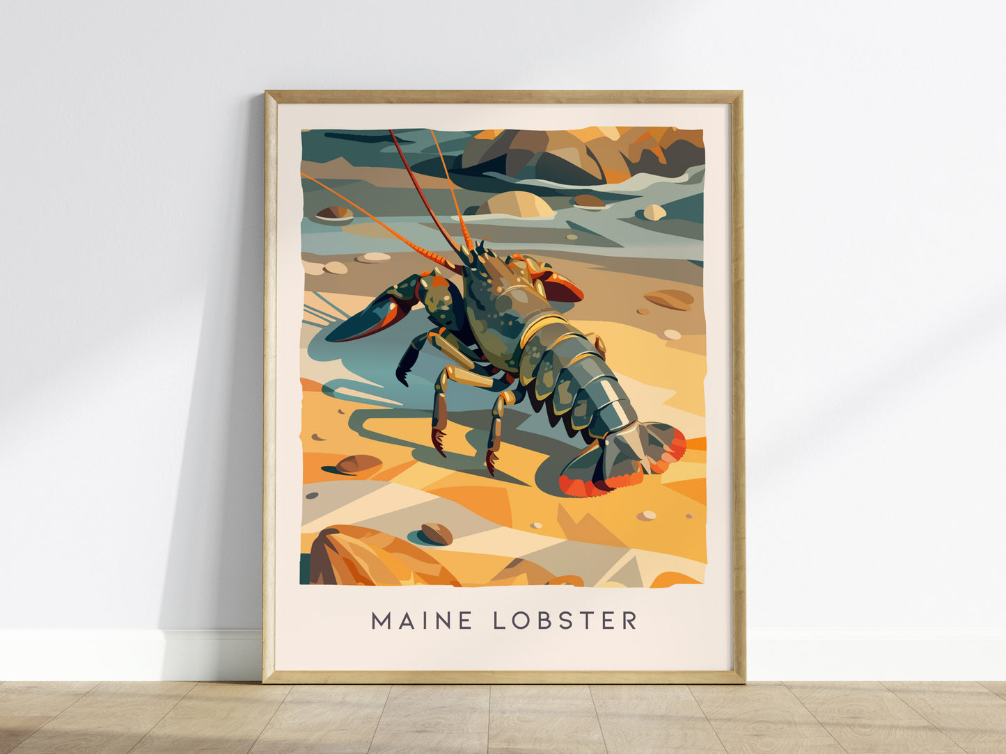 Maine Lobster Poster | Rugged Coast Lobster Wildlife Wall Art — framed wall art