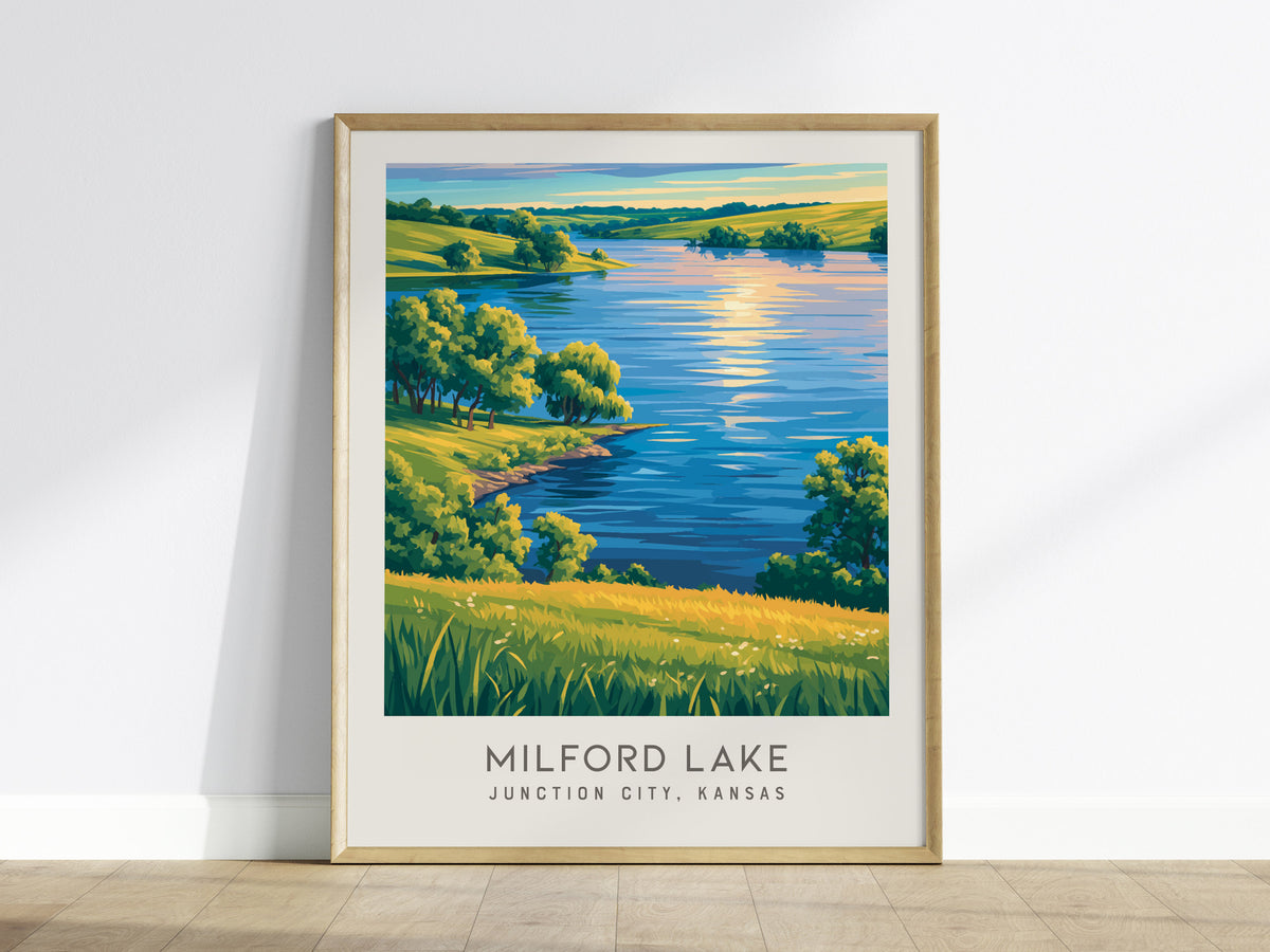 Milford Lake Matte Border Poster | Junction City, Kansas Travel Wall Art — framed wall art