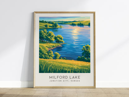 Milford Lake Matte Border Poster | Junction City, Kansas Travel Wall Art — framed wall art