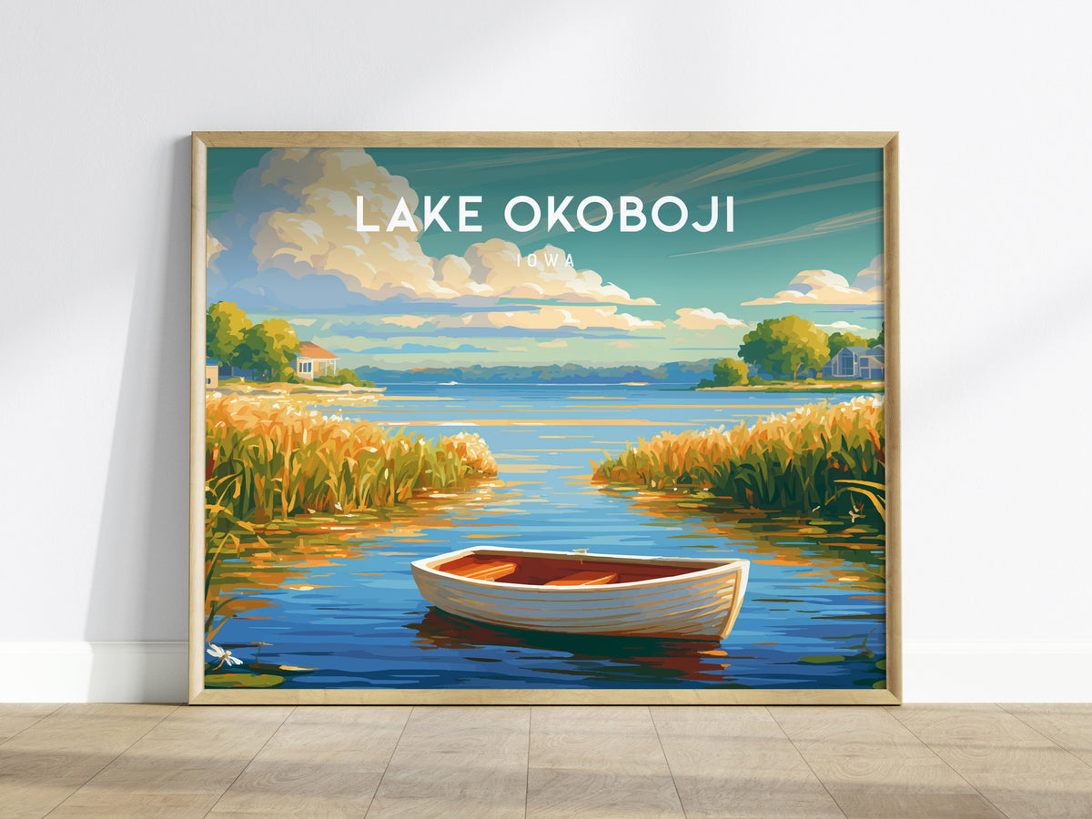 Lake Okoboji, Iowa Landscape Poster | Great Lakes Vacation Wall Art — framed wall art