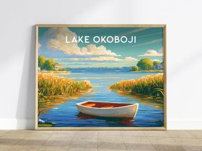 Lake Okoboji, Iowa Landscape Poster | Great Lakes Vacation Wall Art — framed wall art