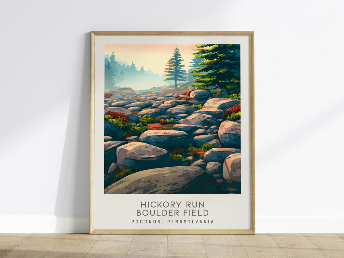 Hickory Run Boulder Field Matte Border Poster | Poconos, Pennsylvania Travel Wall Art — framed wall art