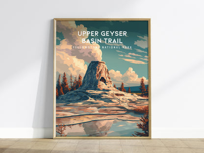 Upper Geyser Basin Trail, Yellowstone National Park Poster | Geothermal Wonders Travel Wall Art — framed wall art