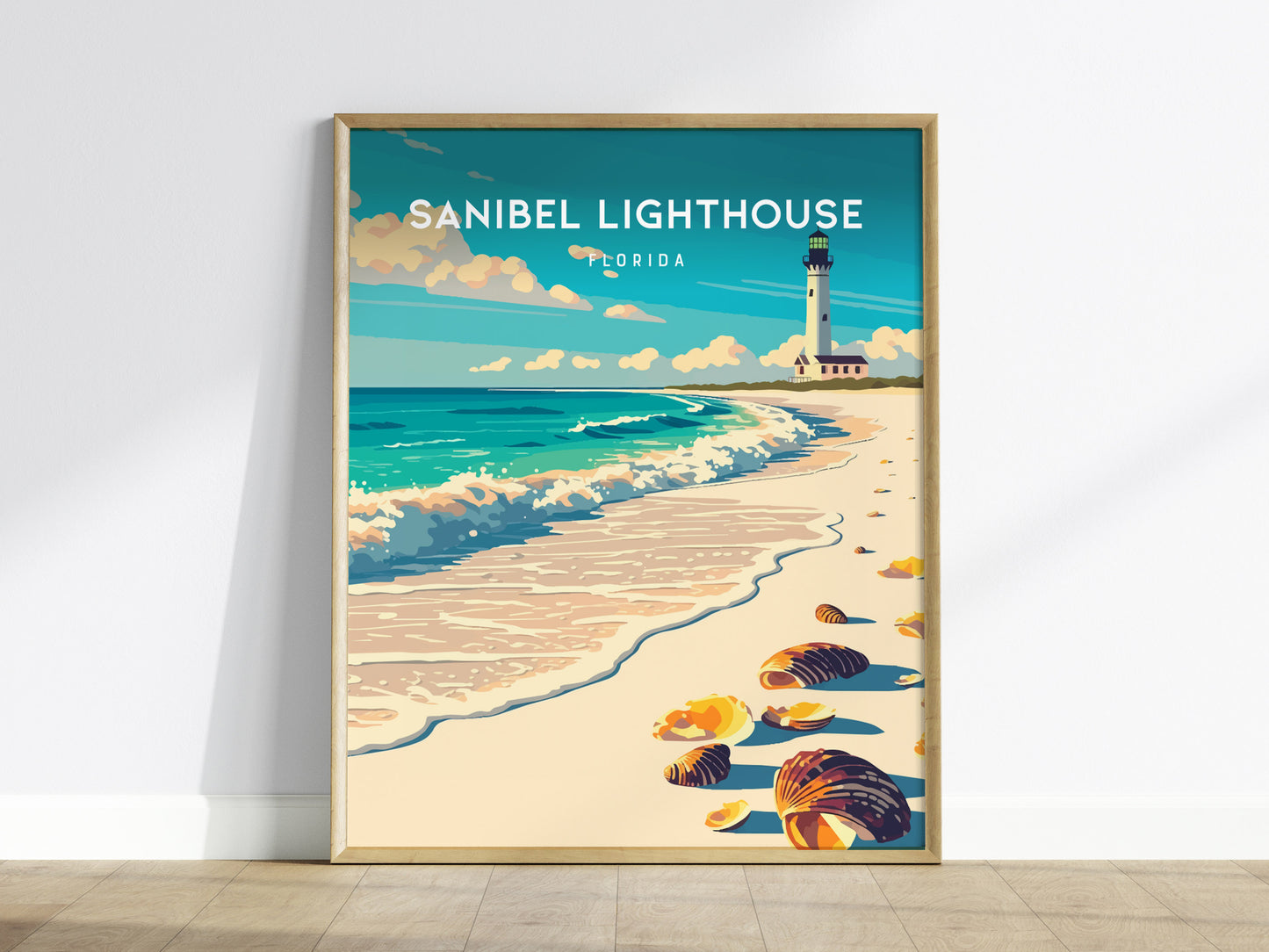 Sanibel Lighthouse, Florida Poster | Gulf Coast Beacon Coastal Decor Wall Art — framed wall art