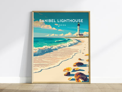 Sanibel Lighthouse, Florida Poster | Gulf Coast Beacon Coastal Decor Wall Art — framed wall art