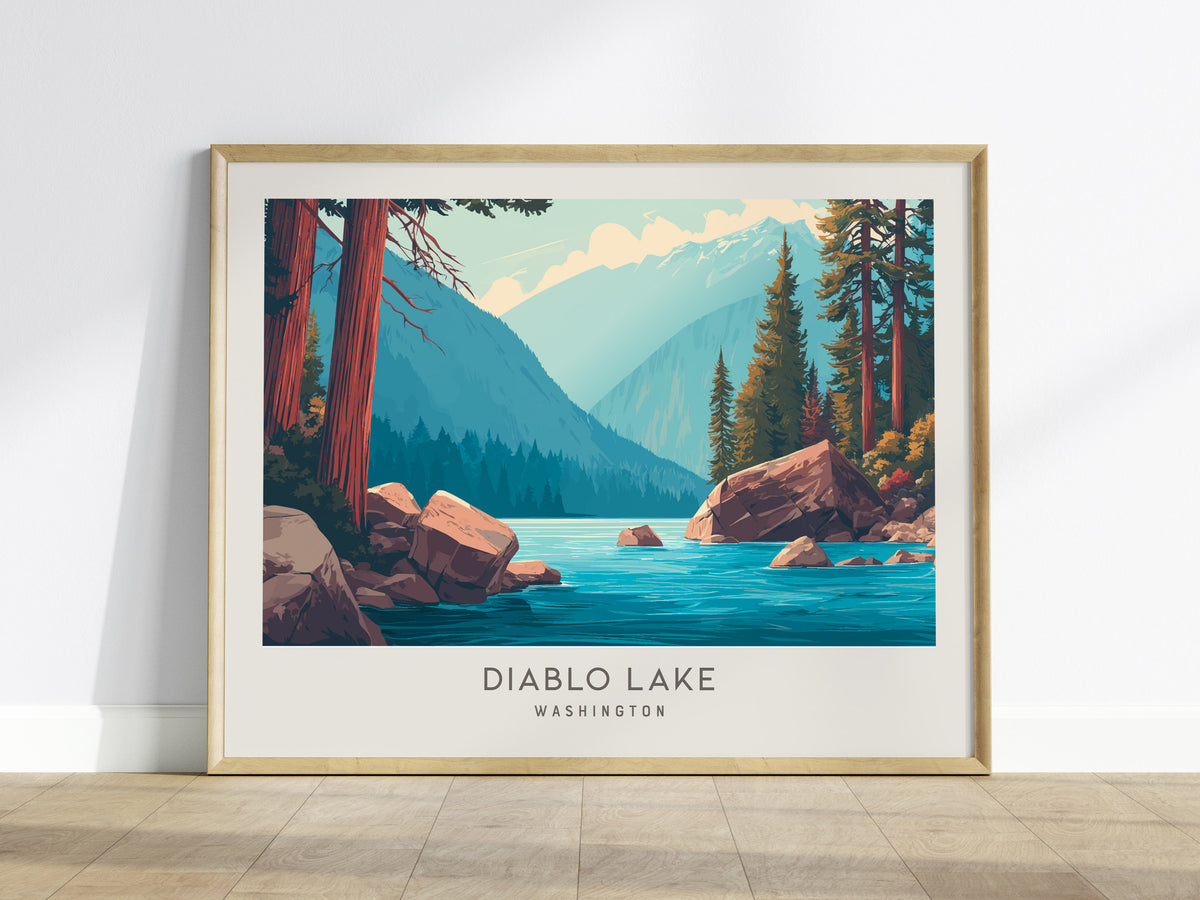 Diablo Lake Landscape Matte Border Poster | Washington Framed or Unframed Travel Gift — framed wall art