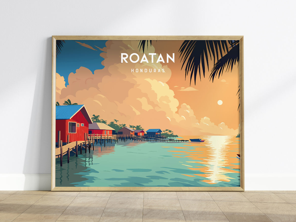 Roatan Landscape Poster | Honduras Destination Print Framed or Unframed Wall Art — framed wall art