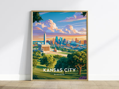 Kansas City, Missouri Poster | BBQ Jazz & Fountains Destination Print Wall Art — framed wall art