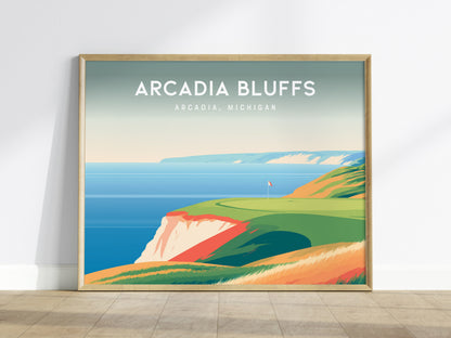 Arcadia Bluffs, Arcadia, Michigan Landscape Poster | Golf Course Print Country Club Decor Wall Art — framed wall art