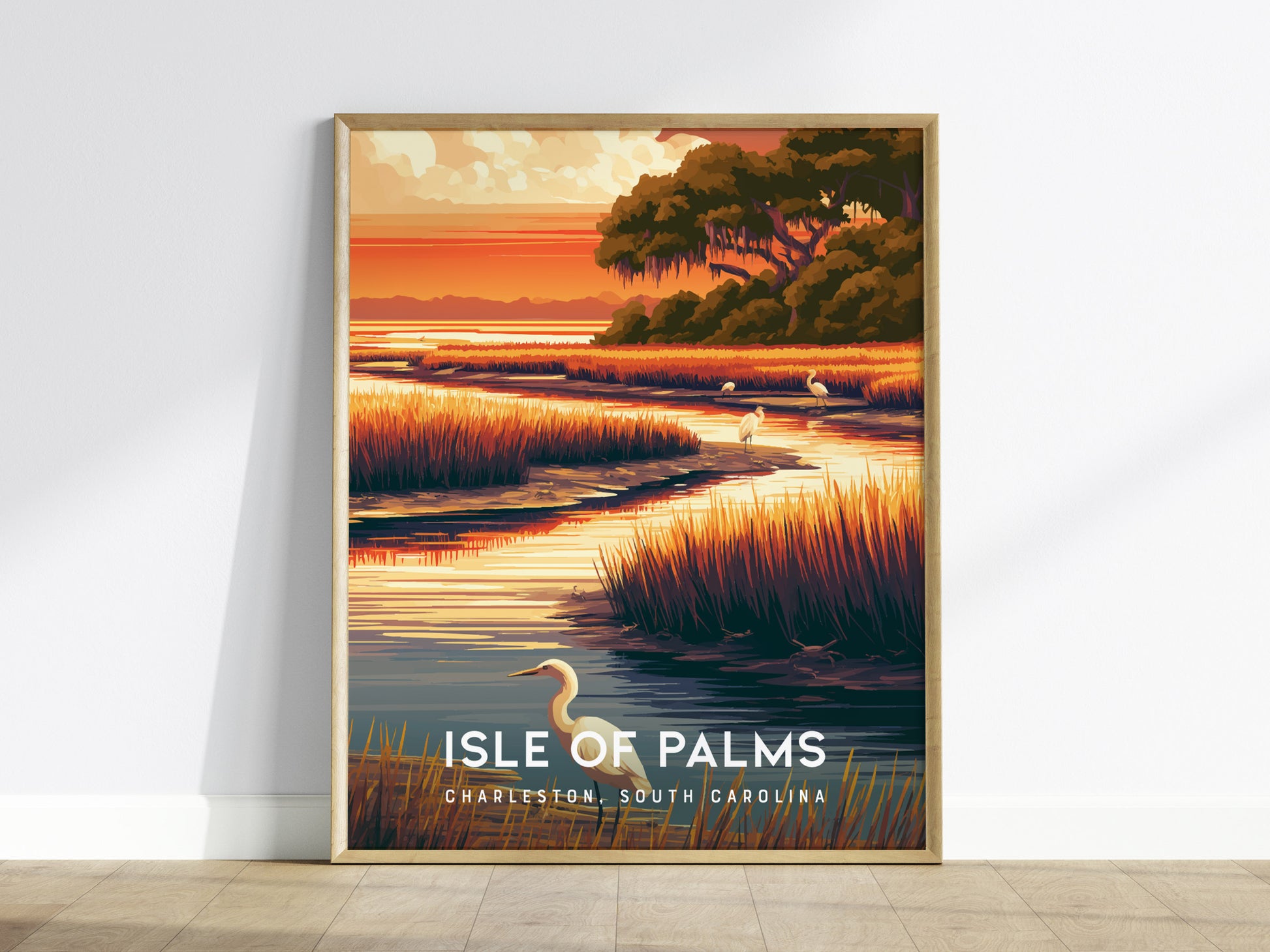 Isle of Palms, South Carolina Poster | Golden Beach & Palm Tree Wall Art — framed wall art