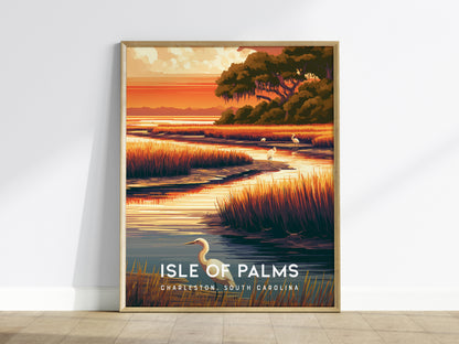 Isle of Palms, South Carolina Poster | Golden Beach & Palm Tree Wall Art — framed wall art