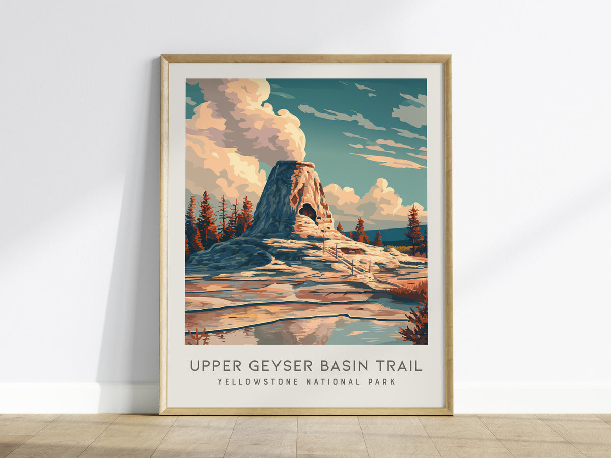 Upper Geyser Basin Trail Matte Border Poster | Yellowstone National Park Destination Print — framed wall art