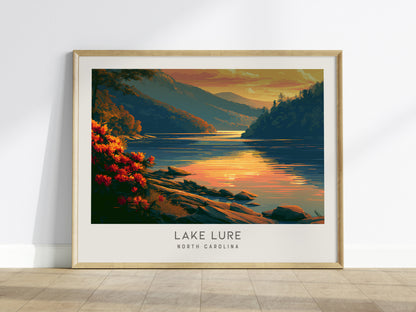 Lake Lure Landscape Matte Border Poster | North Carolina Travel Wall Art — framed wall art