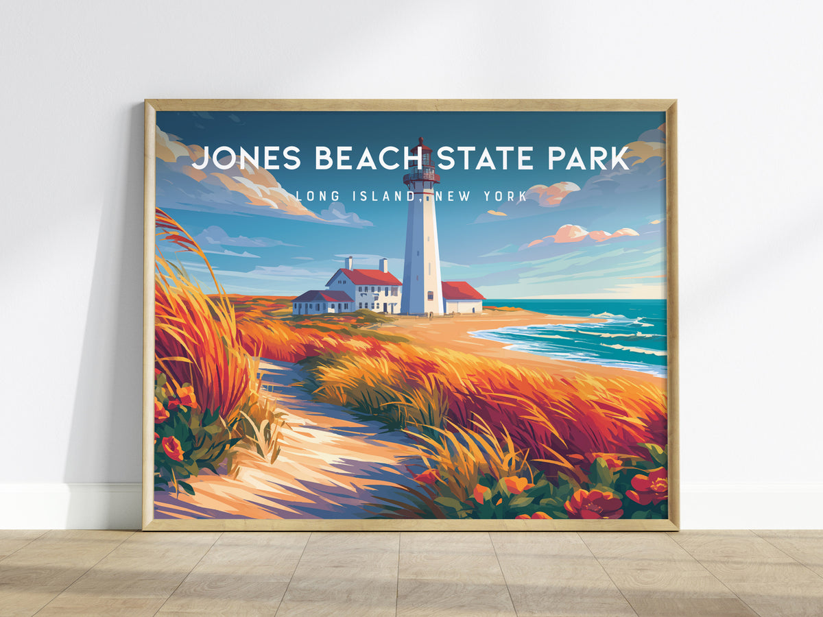 Jones Beach State Park Landscape Poster | Long Island, New York Travel Wall Art — framed wall art