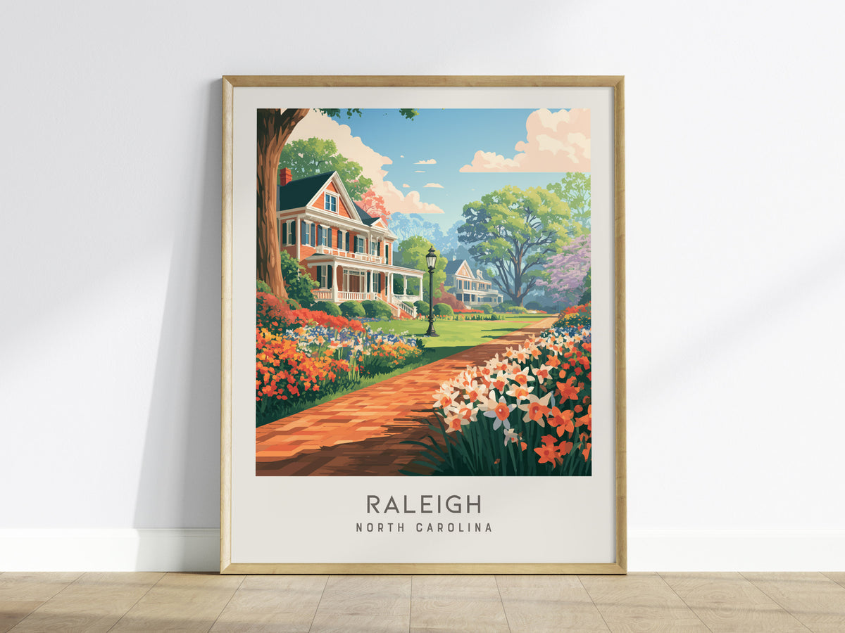 Raleigh Matte Border Poster | North Carolina Oak City Vacation Wall Art — framed wall art